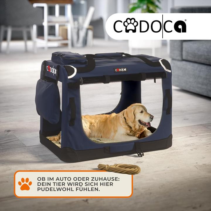 Produktbild Cadoca Faltbare Hundetransportbox XXXL mit Tragegriff extra Tasche und Autogurtlasche (Hund, Waschbar, Faltbar, Atmungsaktiv)