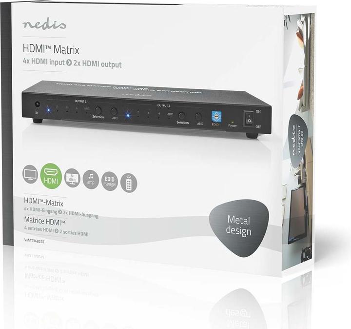 Actual product image Nedis HDMI ™ Matrix Switch | 4x 2-Port port(s) | 4x HDMI™ Input | 2x 3.5 mm / 2x HDMI™ Output /