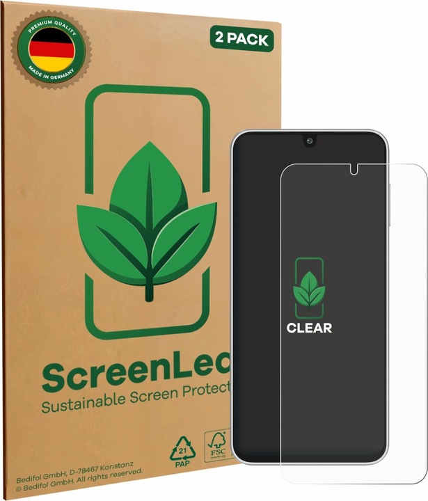 Actual product image ScreenLeaf Screen Protector sustainable Screen Protection, clear, anti-scratch (2 Piece, Samsung Galaxy A16 5G)