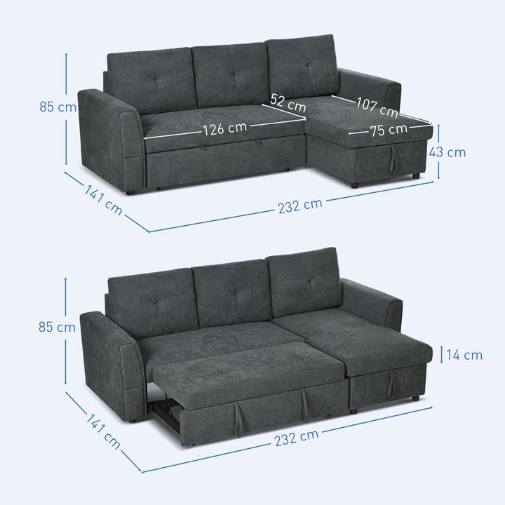 Produktbild Homcom Schlafsofa Polyester Dunkelgrau (3-Sitzer)