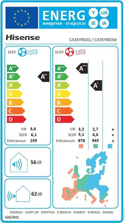 Energie-Label Hisense Easy Smart CA35MR05G InverterKlimaanlage 12000 BTUAA (11601.28 BTU/h)