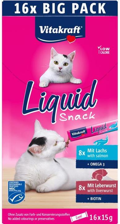Image du produit Vitakraft Snack liquide Multipack avec Saucisse de foie et Saumon MSC pour chats 16x15gr (58000) (Junior, 16 pcs, 240 g)