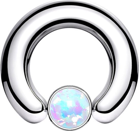 Produktbild Star Piercing Closure Ring silber Scheibe Opal weiss (Chirurgenstahl 316L, ohne Messing)