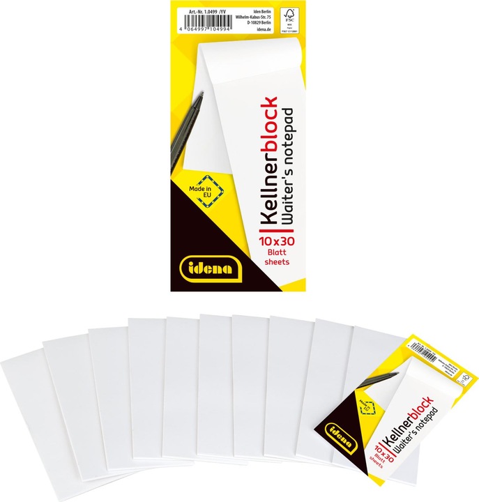 Produktbild Idena Kellnerblock 10er 7x15cm blanko FSC-Mix (Blanko)