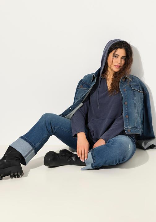 Produktbild Ulla Popken Hoodie, offenkantig, Kapuze, V-Ausschnitt, Langarm (50, 52)