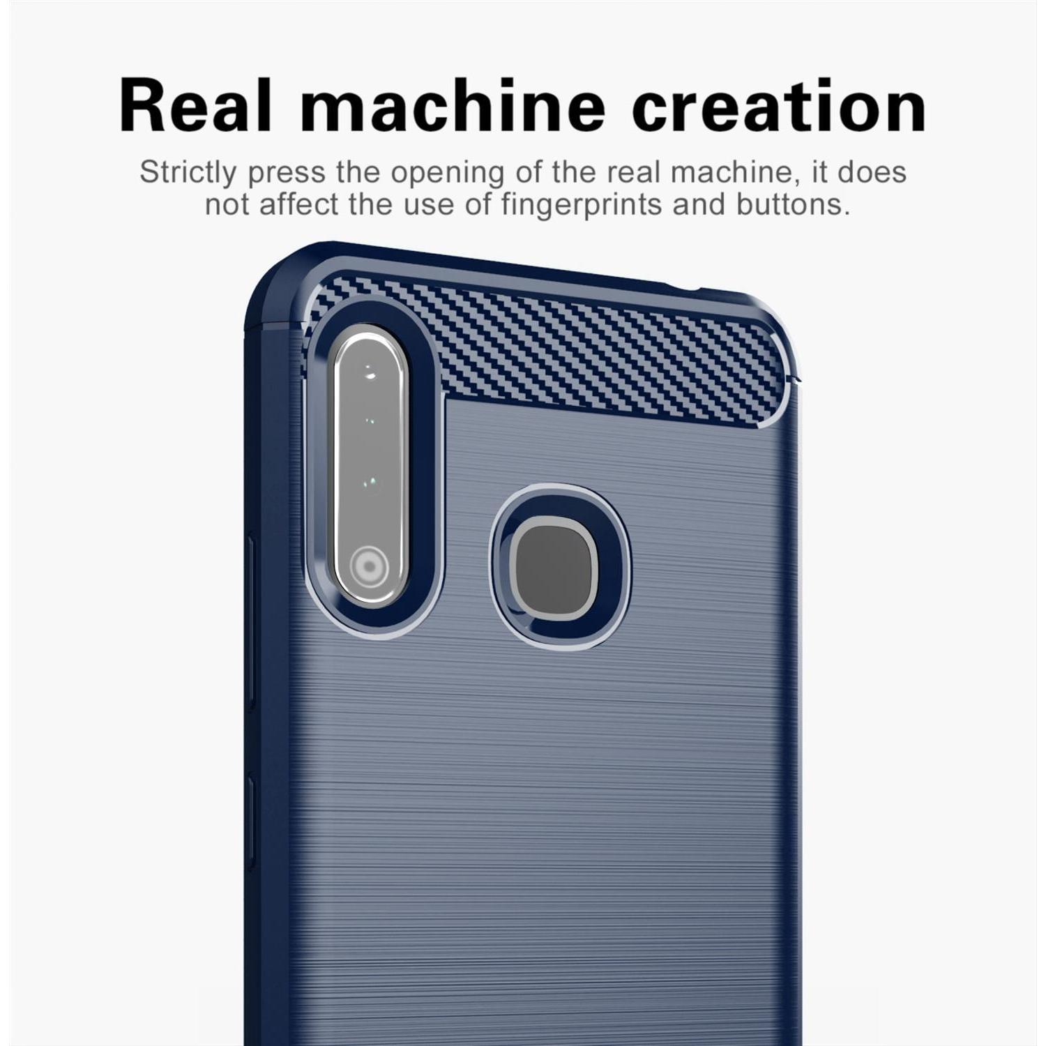 Thumbnail - Cadorabo TPU Ultra Slim carbon edelstahl Kombi Cover (Samsung Galaxy A70e), Smartphone Hülle, Blau
