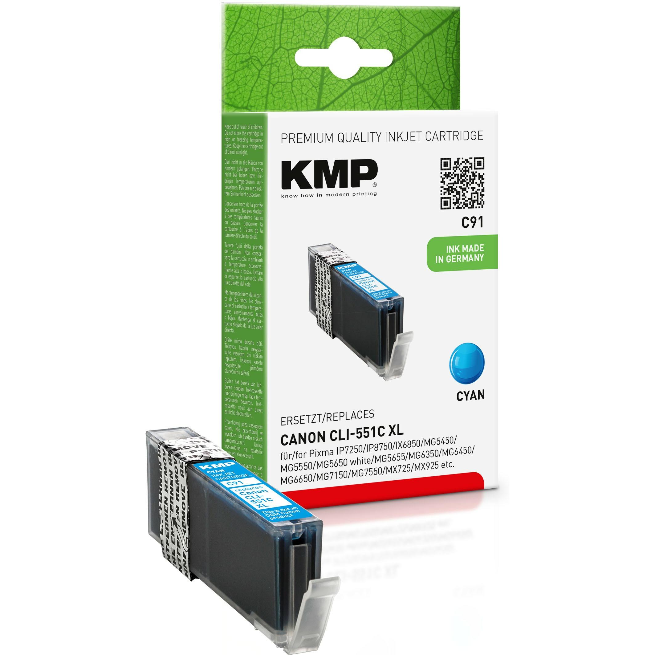 KMP, Druckerpatrone, C91 Tintenpatrone komp. mit Canon CLI-551 C XL (C)