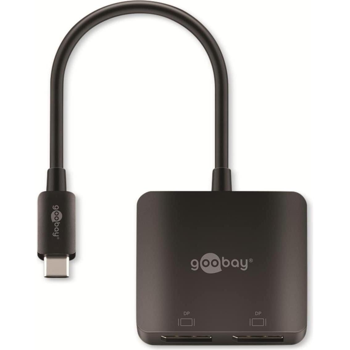 Goobay USB-C-Adapter auf 2x DisplayPort (USB Typ-C, 12 cm), Data + Video Adapter, Schwarz