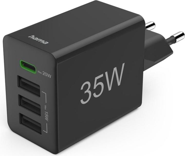 Hama Quick charger, 1x USB-C PD, 3x USB-A, mini charger, 35W, black (35 W, 4 ports)