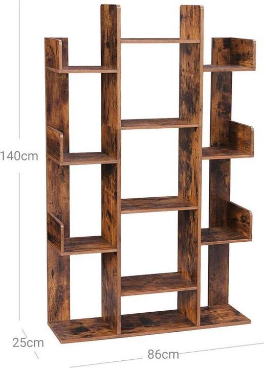 Immagine prodotto Songmics Libreria con 13 ripiani Pannello di particelle, Marrone rustico (86 x 25 x 140 cm)