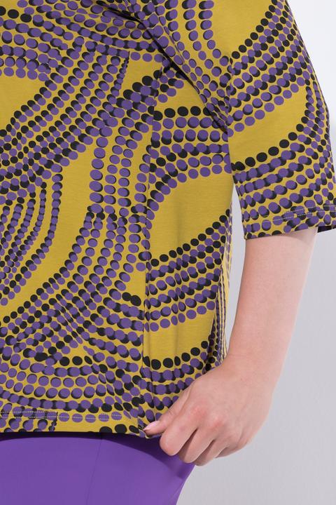 Image du produit Ulla Popken T-shirt à col jabot, encolure en V et manches 3/4, motif à pois (60)