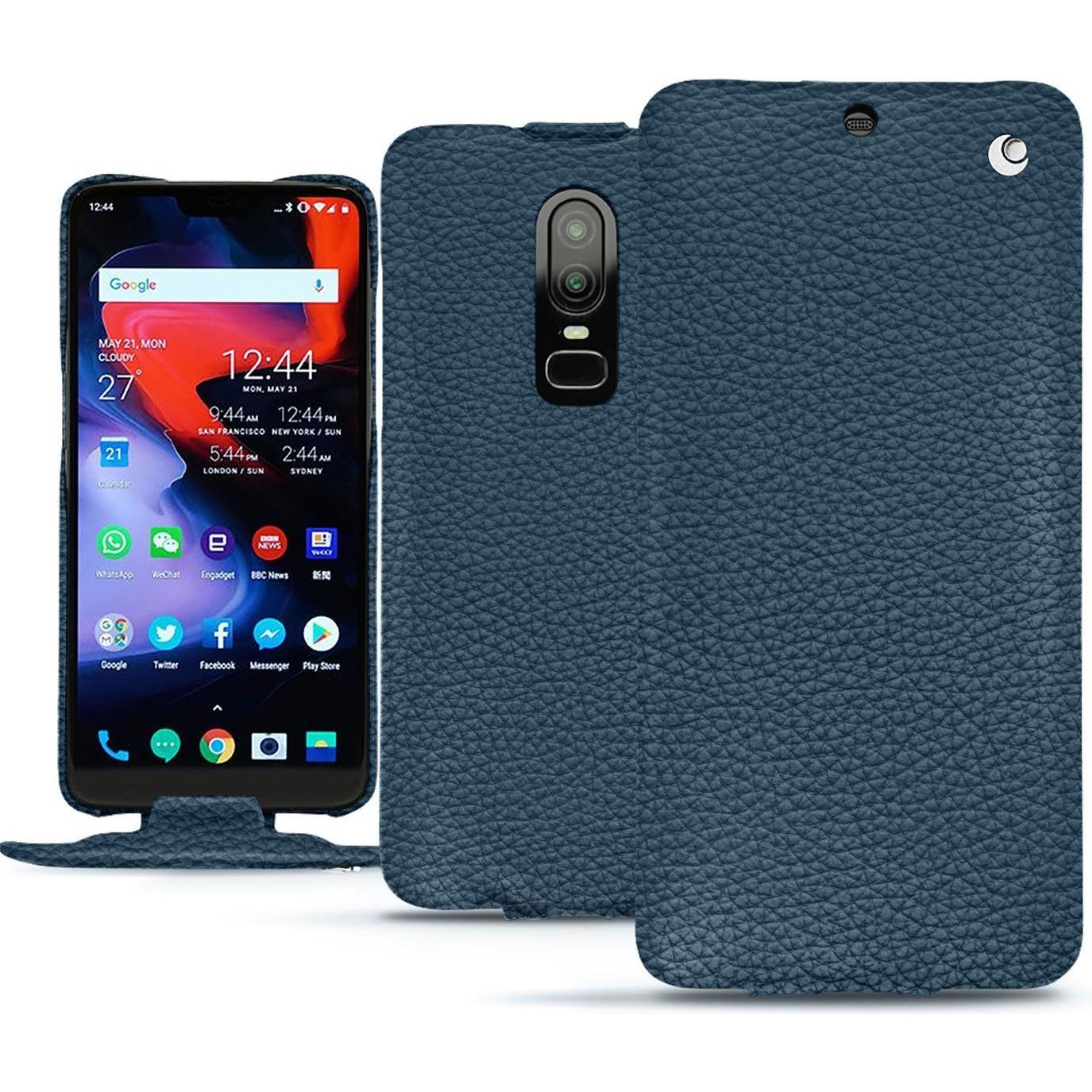 Noreve Lederschutzhülle vertikal (OnePlus 6), Smartphone Hülle, Blau