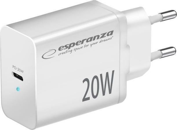 Produktbild Esperanza EZC104K Quick Power Charger 20W USB-C PD Weiss (20 W, 1 Port)