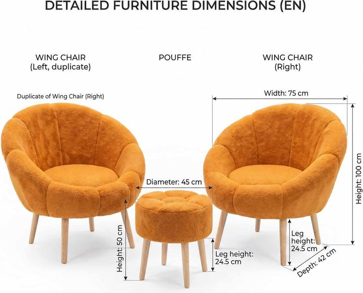 Actual product image Atelier del Sofa Lida Wellsoft Wing Chair & Pouffe Set (3 Pieces)