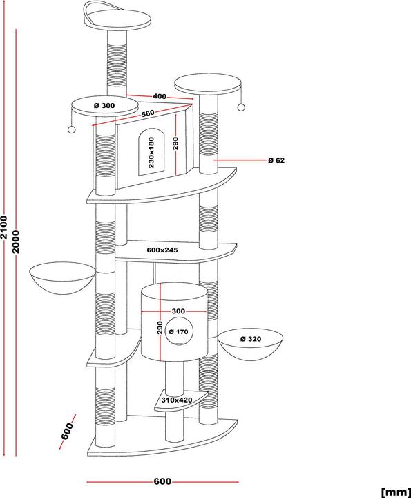 Actual product image Wiltec Corner scratching post Beige/brown 210cm Cat scratching post Cat tree Climbing tree (210 cm, Beige/brown)