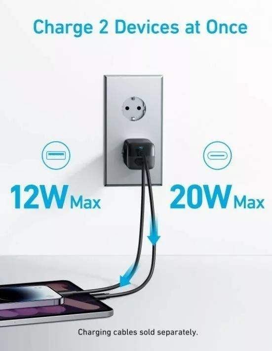 Image du produit Anker Chargeur 323 Dual-Port 33W, EU Plug (33 W)