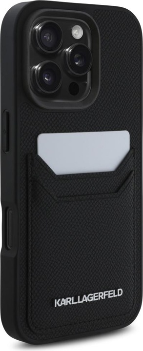 Actual product image Karl Lagerfeld Case HC Grained PU Cardslot Metal Elong for iPhone 16 Pro Max black (Apple iPhone 16 Pro Max)