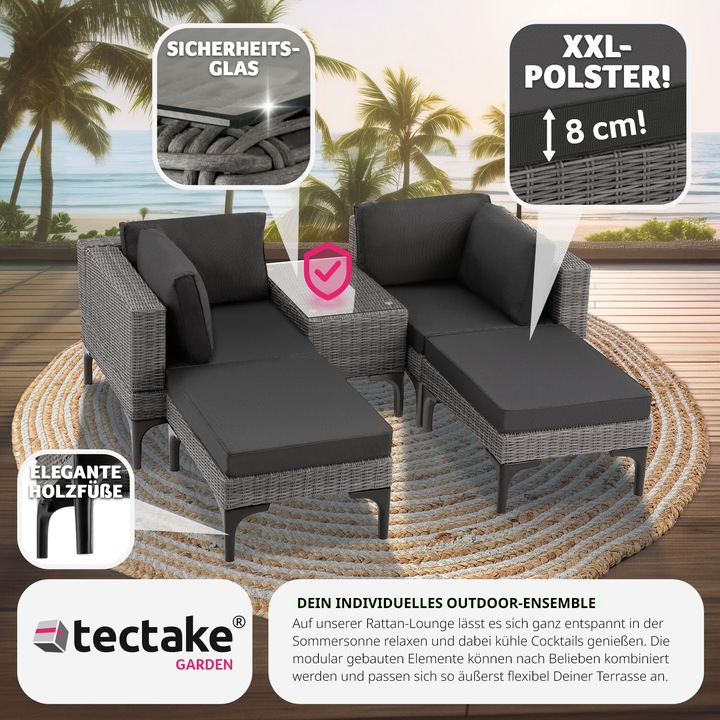 Immagine prodotto tectake Salottino in rattan con telaio in alluminio Bellaria