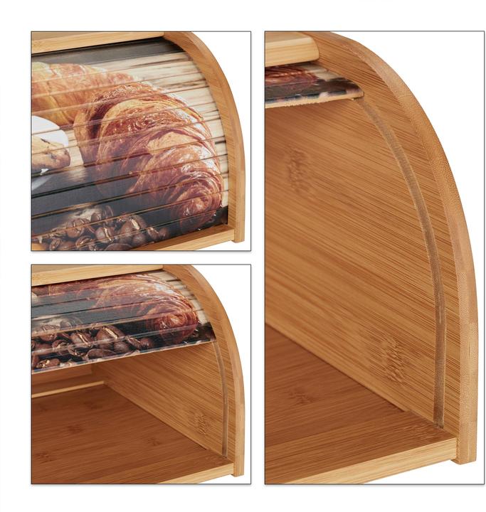 Actual product image Relaxdays Bamboo Bread Box, Roll Top with Design