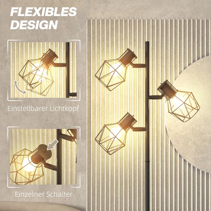 Actual product image Swisshandel24 Stehleuchte, Stehlampe mit 3 E27 Fassungen, 3 Flammen für Wohnzimmer, Schwarz (E27)