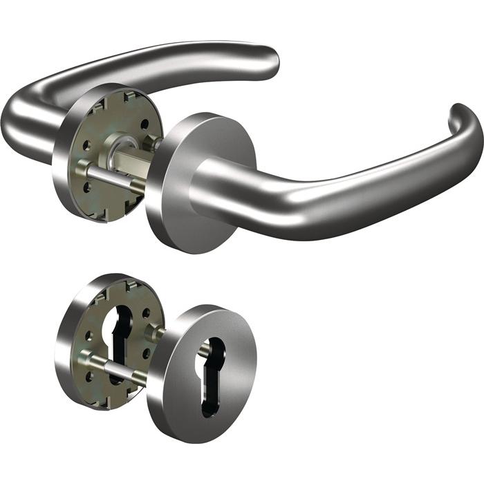 Ogro, Türgriff + Fenstergriff, Rosettengarnitur CORE8999 8mm / 6501 / 6612 PZ AL Aluminium F1 U-Form PZ DIN links / rech...