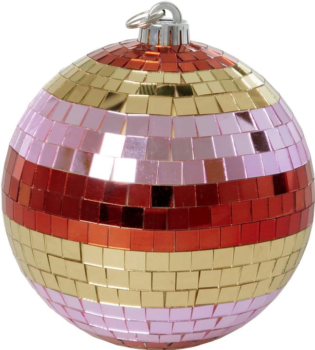 Rice - Disco Ball with Stripes and Gold - Pink, Gold, and Red - Medium (15 cm)