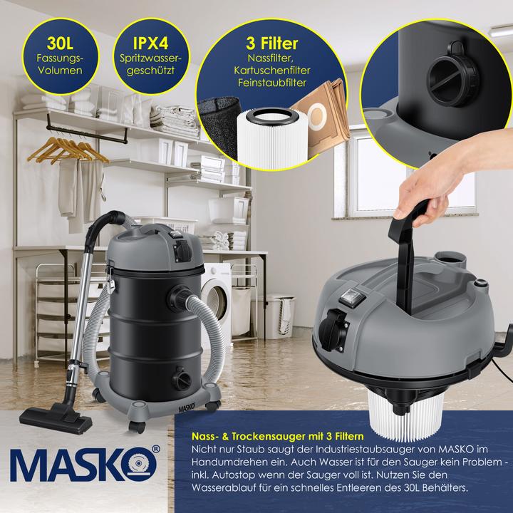 Actual product image Masko Industrie-Staubsauger mit Blasfunktion (Ash vacuum cleaner, Wet dry vacuum cleaner)
