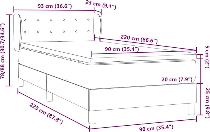 Produktbild vidaXL Boxspringbett (90 x 220 cm)