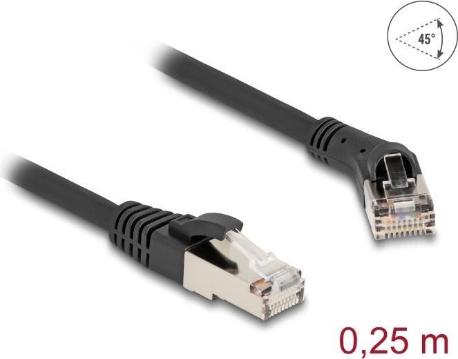 Produktbild Delock RJ45 Netzwerkkabel Cat.8.1 S/FTP Stecker 45ï¿½ nach rechts gewinkelt zu Stecker gerade bis 40 (S/FTP, CAT8.1, 0.25 m)