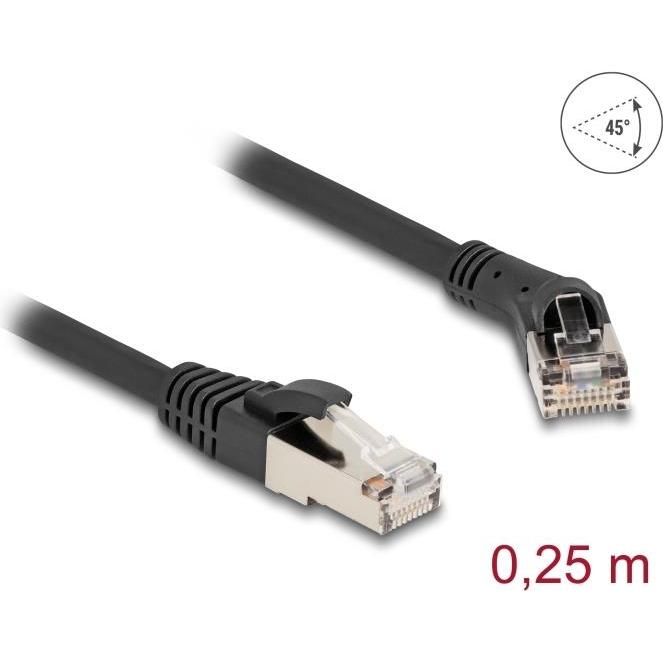 Delock RJ45 Netzwerkkabel Cat.8.1 S/FTP Stecker 45ï¿½ nach rechts gewinkelt zu Stecker gerade bis 40 (S/FTP, CAT8.1, 0.2...