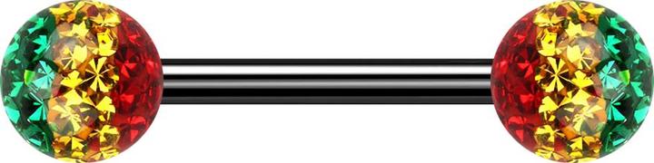 Actual product image Star Piercing Barbell black with two crystal balls Rasta epoxy protective coating (without brass, Titanium)
