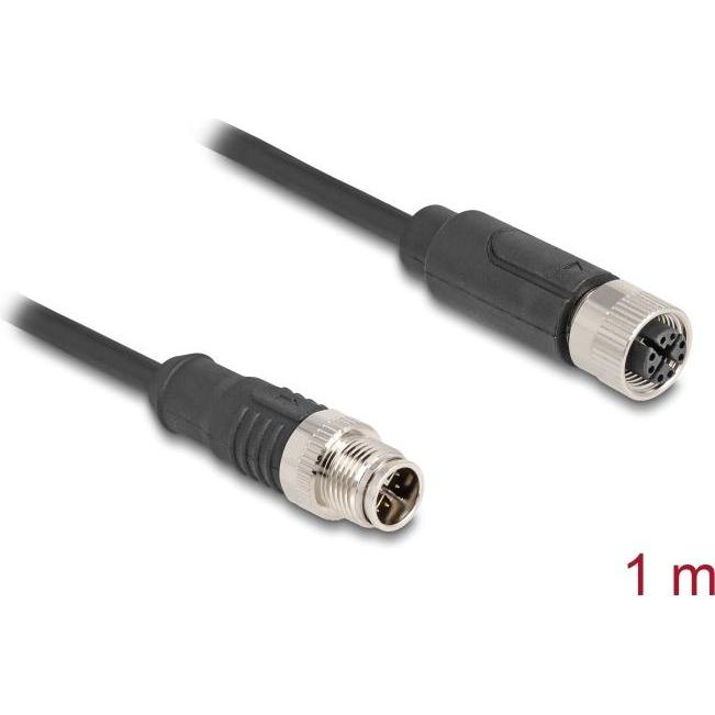 Delock M12 Kabel X-kodiert 8 Pin Stecker zu Buchse PVC 1 m (S/FTP, CAT5e, 1 m), Netzwerkkabel