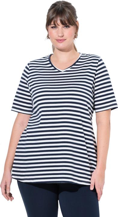 Produktbild Ulla Popken T-Shirts, 2er-Pack, Ringel/uni, V-Ausschnitt, Halbarm (46, 48)
