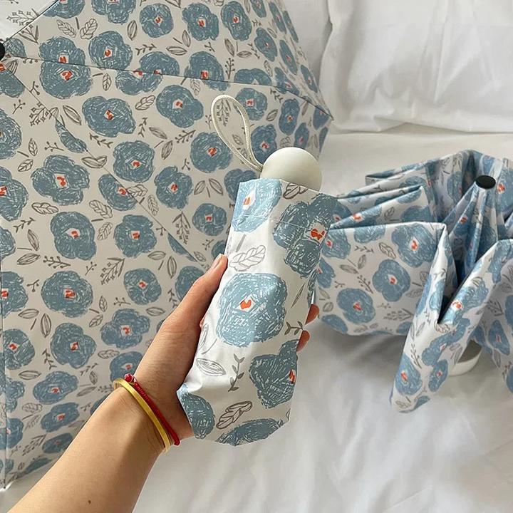 Actual product image Alopini Blumen-Sonnen- und Regenschirmder Sonnenschirm faltet den doppelt bedruckten Regen- und