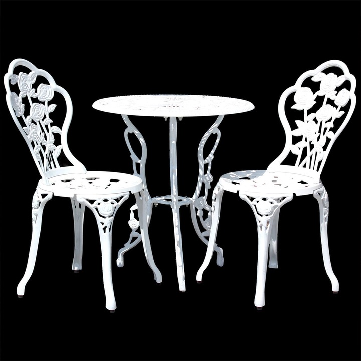 Produktbild Casa.Pro Gartenmöbelset Wakefield Tisch rund mit 2 Stühlen Gusseisen Weiss (59 cm)