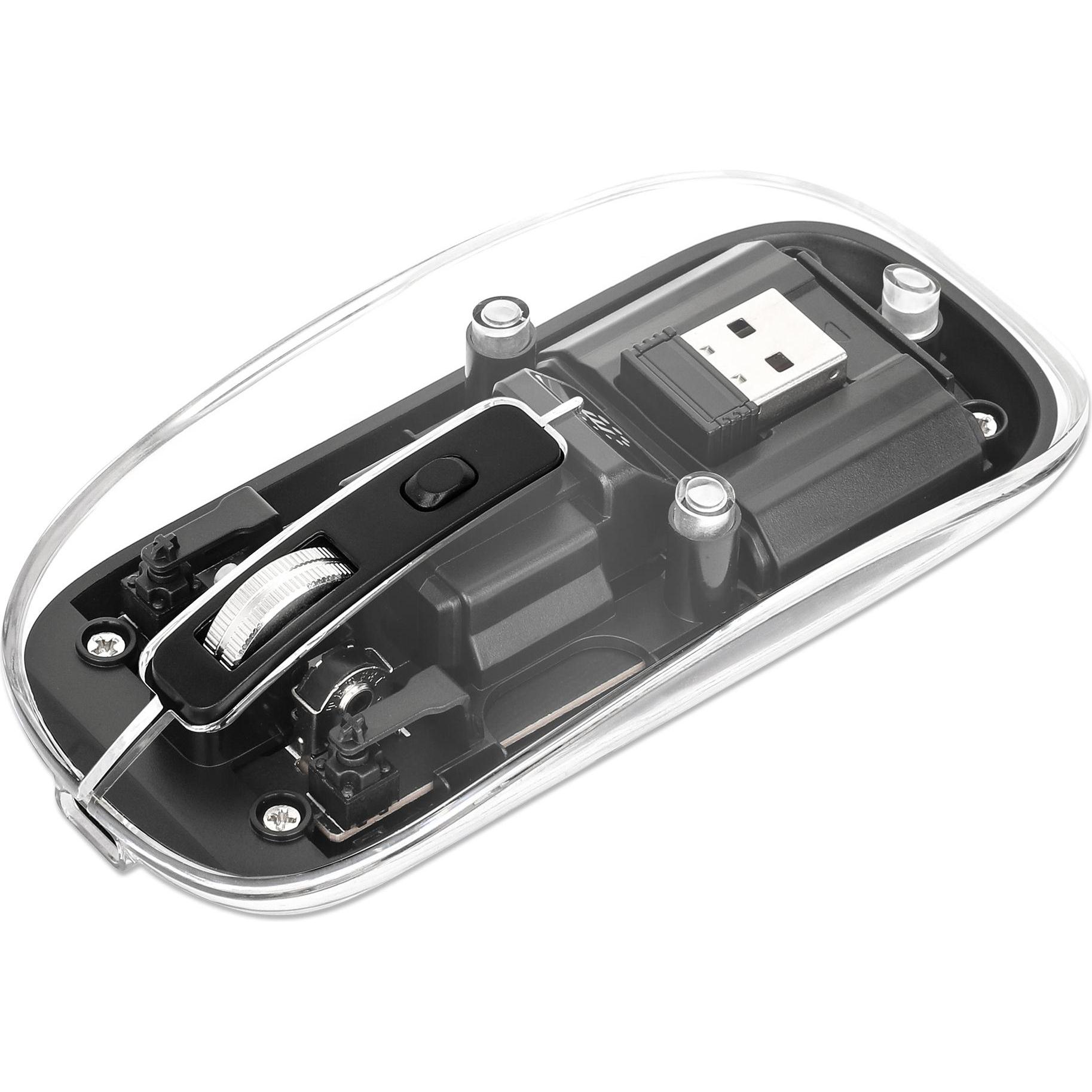 Manhattan MH Transparent 4D mouse, Black (Kabellos), Maus, Schwarz, Transparent