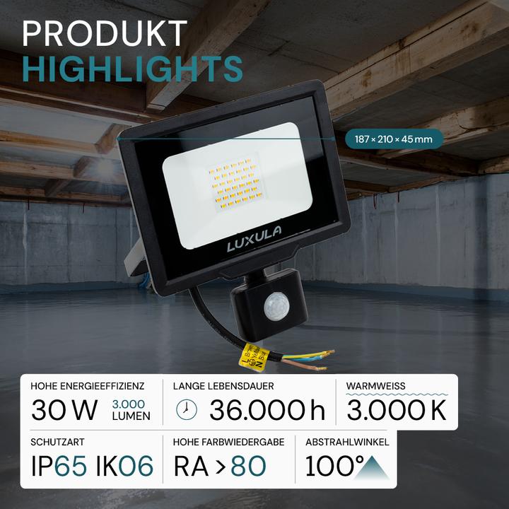 Actual product image Luxula LED-Fluter mit Bewegungsmelder (3000 lm, E27, IP65)