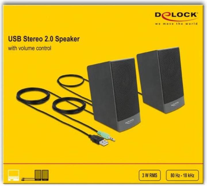 Image du produit Delock Haut-parleur USB stéréo 2.0 avec prise jack 3,5 mm et alimentation USB