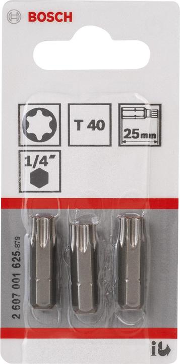 Produktbild Bosch Professional Zubehör Schrauberbit Extra-Hart T40, 25 mm, 3er-Pack (Innensechsrund TX)