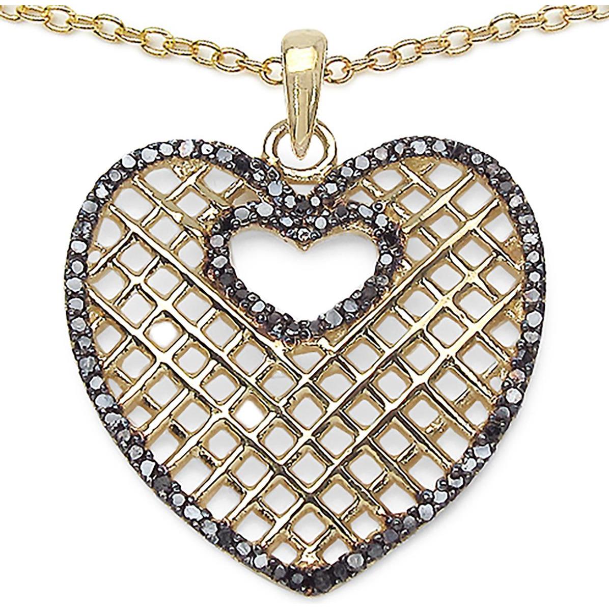 Xen, Halsschmuck, Herz-Anhänger mit Kette schwarze Diamanten 0,51ct. 925 Silber vergoldet, (925 Sterling Silber, 45 cm)