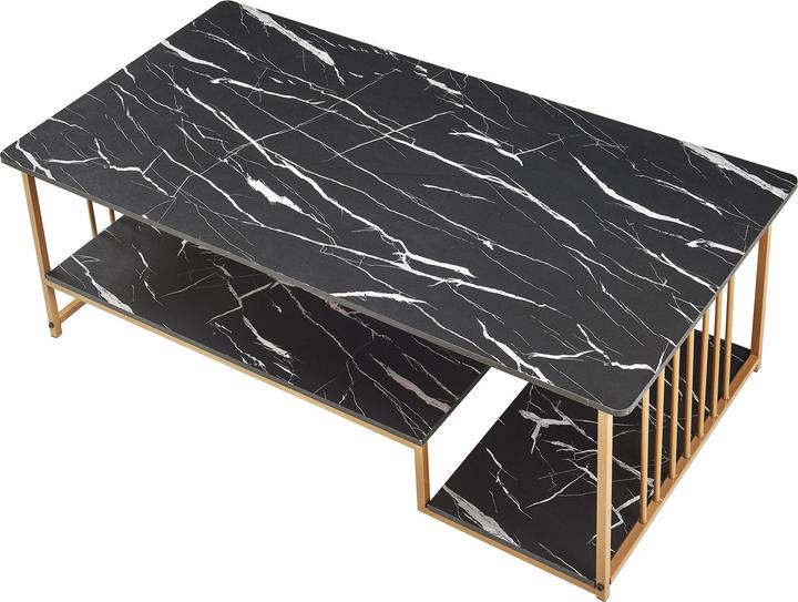 Actual product image En.Casa Couchtisch Klibro 120x60x42 cm Marmoroptik, schwarz/Goldfarben