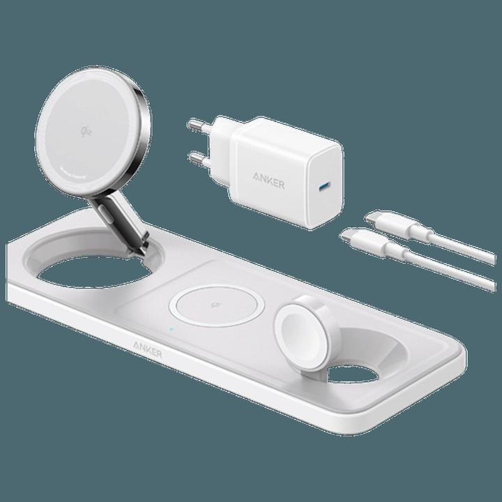 Actual product image Anker MagGo Magnetic Wireless Charger 15W, 3-in-1 Pad, White, EU Plug (25 W)