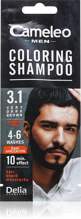 Actual product image Cameleo Men Coloring Shampoo Very Dark Brown Hair Beard Mustache Visible Color in 10 Minutes Refresh