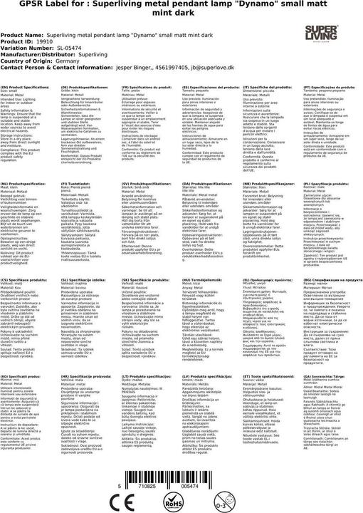 Actual product image Superliving Metal pendant lamp "Dynamo" small matt mint dark (E27)