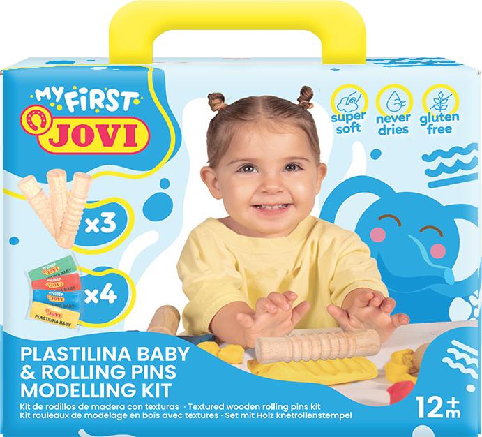 Actual product image Jovi Plastilina Baby My First Case with 4 bars modeling clay and 3 different wooden rolling pins