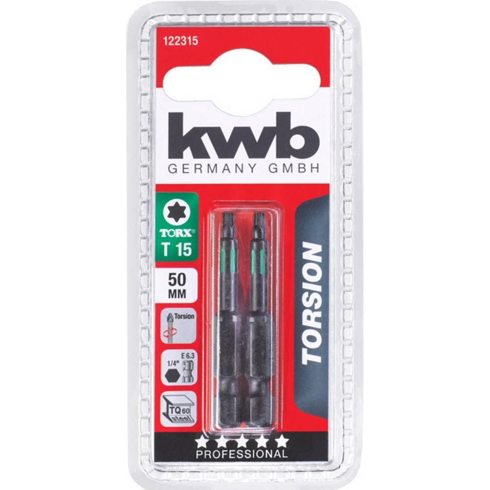 kwb, Bits, 122315 Sechskant-Bit T 15 Stahl 2 St. (T 15)