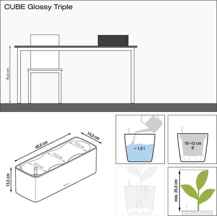 Actual product image Lechuza Cube Glossy Triple (14 cm)