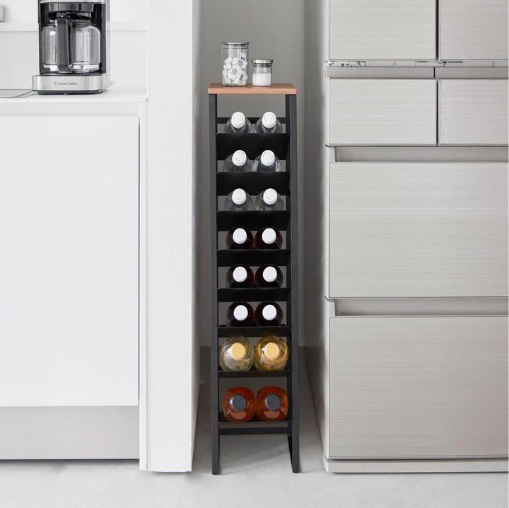 Actual product image Yamazaki 8-stöckiges Flaschenregal mit Holzablage TOWER (16 Fl.)