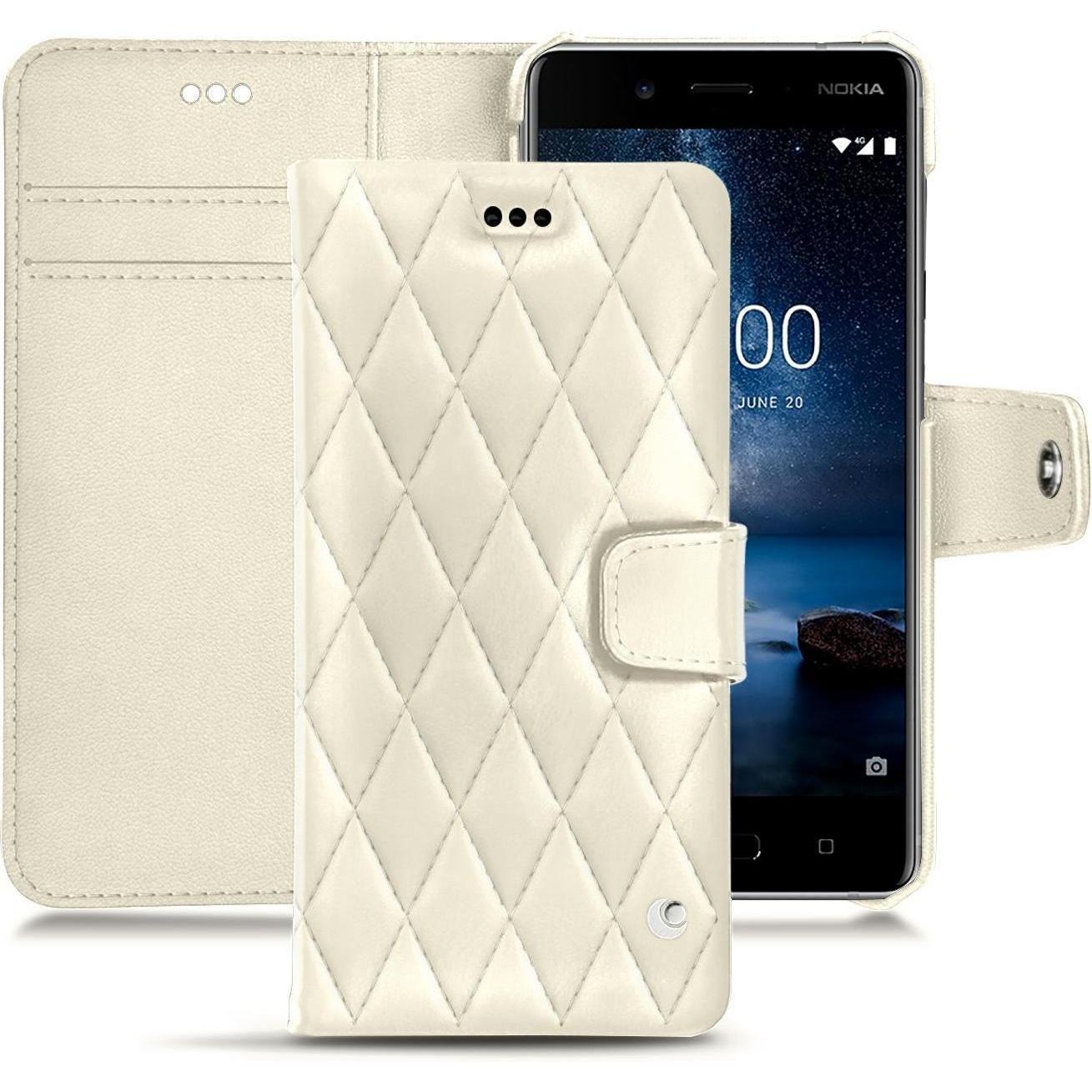 Noreve Lederschutzhülle Wallet (Nokia 8), Smartphone Hülle, Weiss