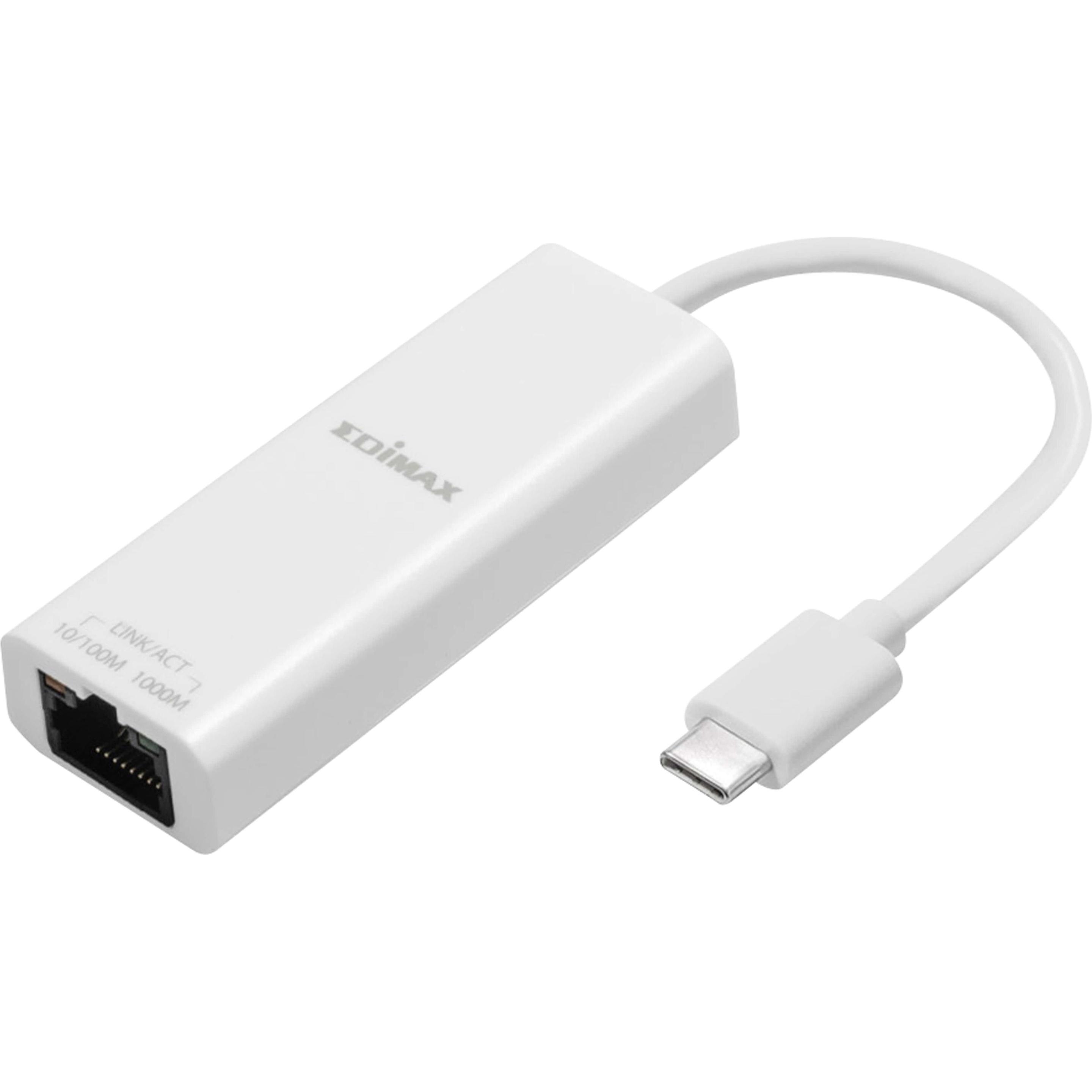 edimax USB 3.2 Type C -> Gigabit Ethernet Adapter (USB 3.2, RJ45 (1x)), Netzwerkadapter, Weiss